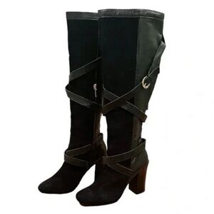 Hal Rubenstein BLACK 'Kalista' tall knee high leather/suede boots SZ 8.5M